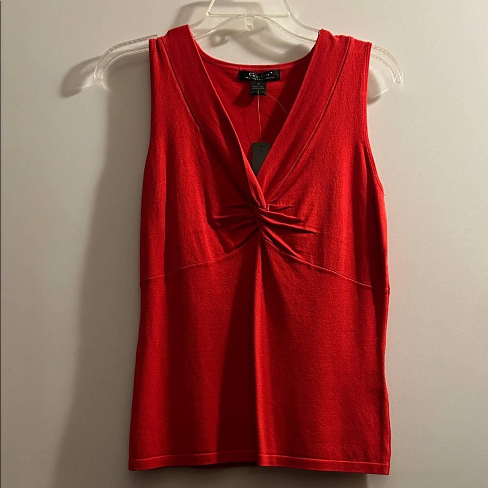 Cest City Red Sleeveless Top Silk Blend
